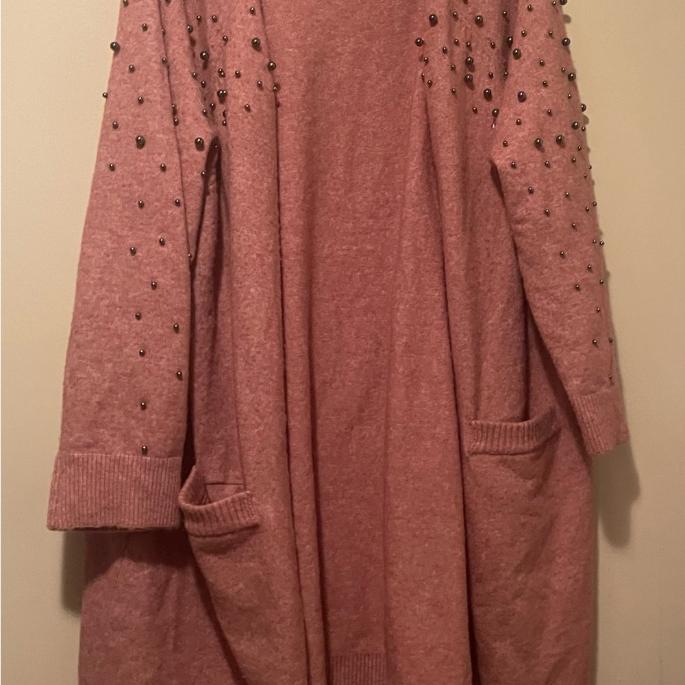 Roaman's Gun Metal Gray "pearl" Beaded Cardigan